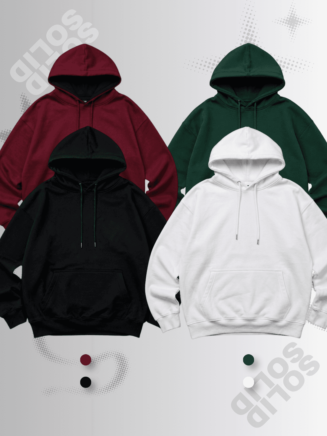 Burgundy, Forest Green, Black & White 4-Hoodie Bundle