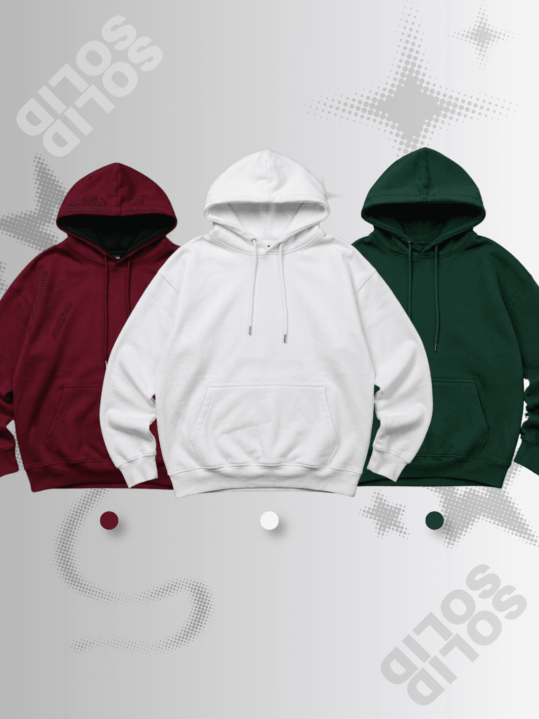 Vintage Burgundy, Cream White & Forest Green Hoodie Trio