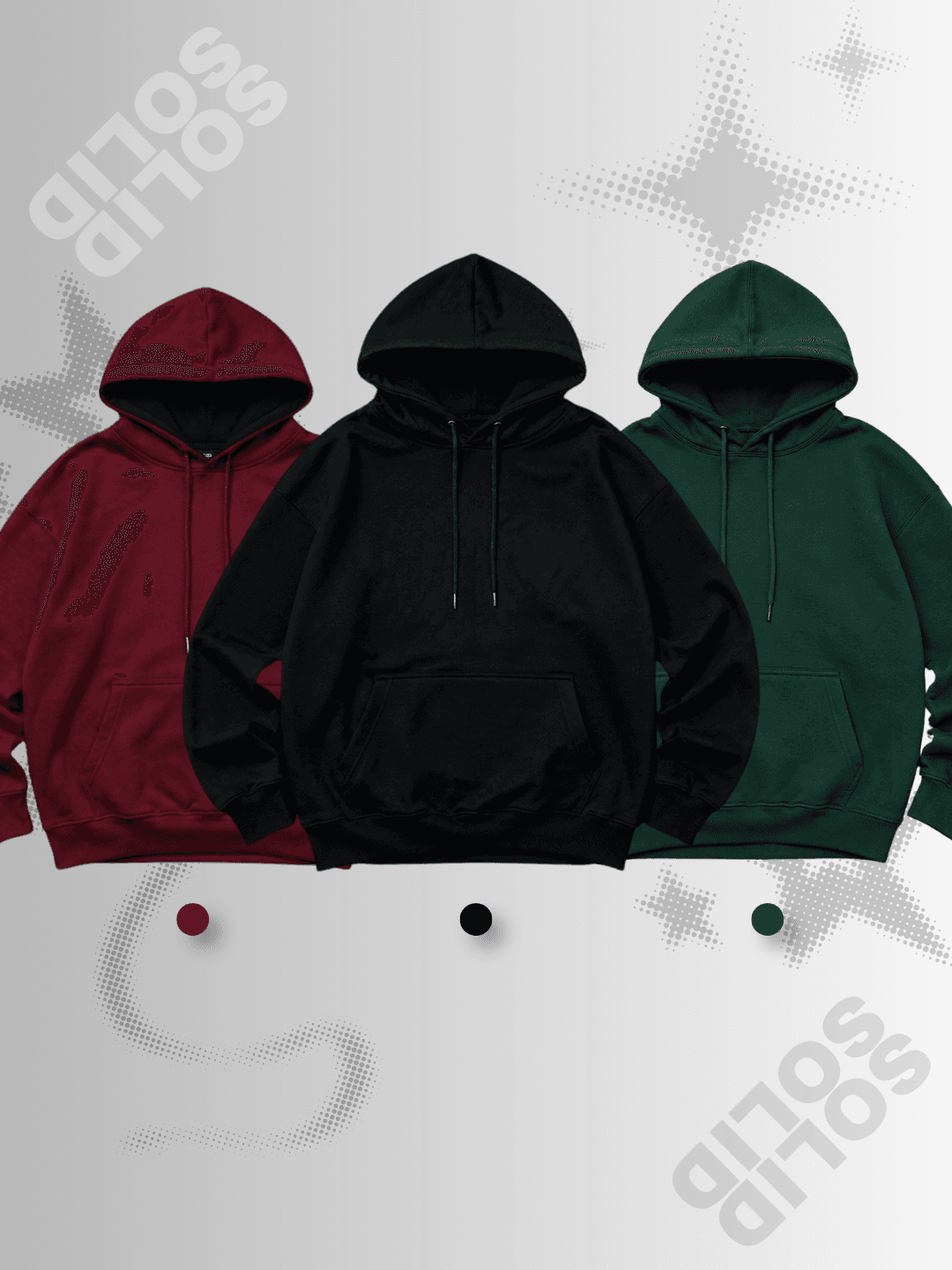 Vintage Burgundy, Charcoal Black & Forest Green Hoodie Trio