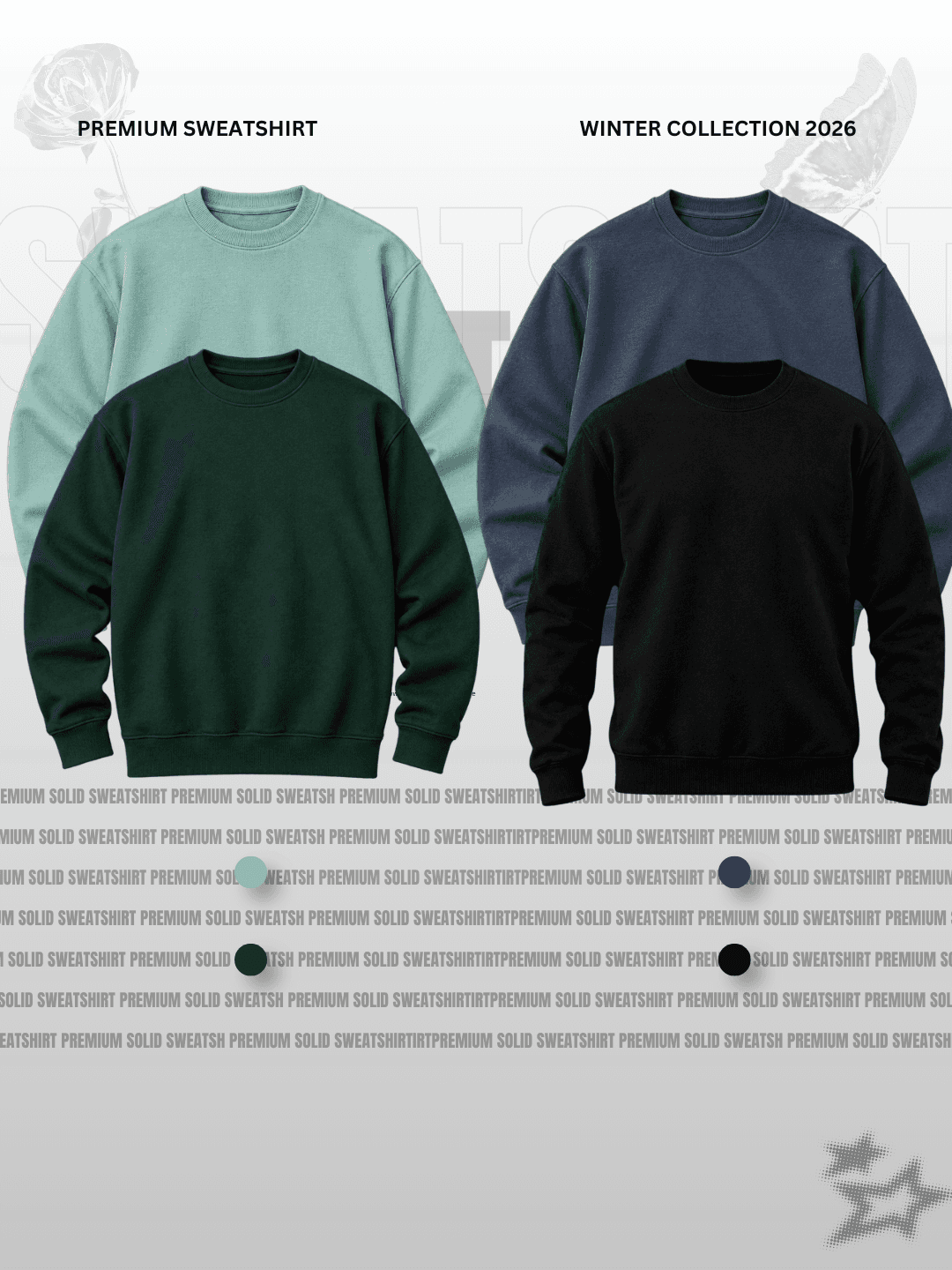 Sage Green, Navy, Forest Green & Black 4-Sweatshirt Bundle