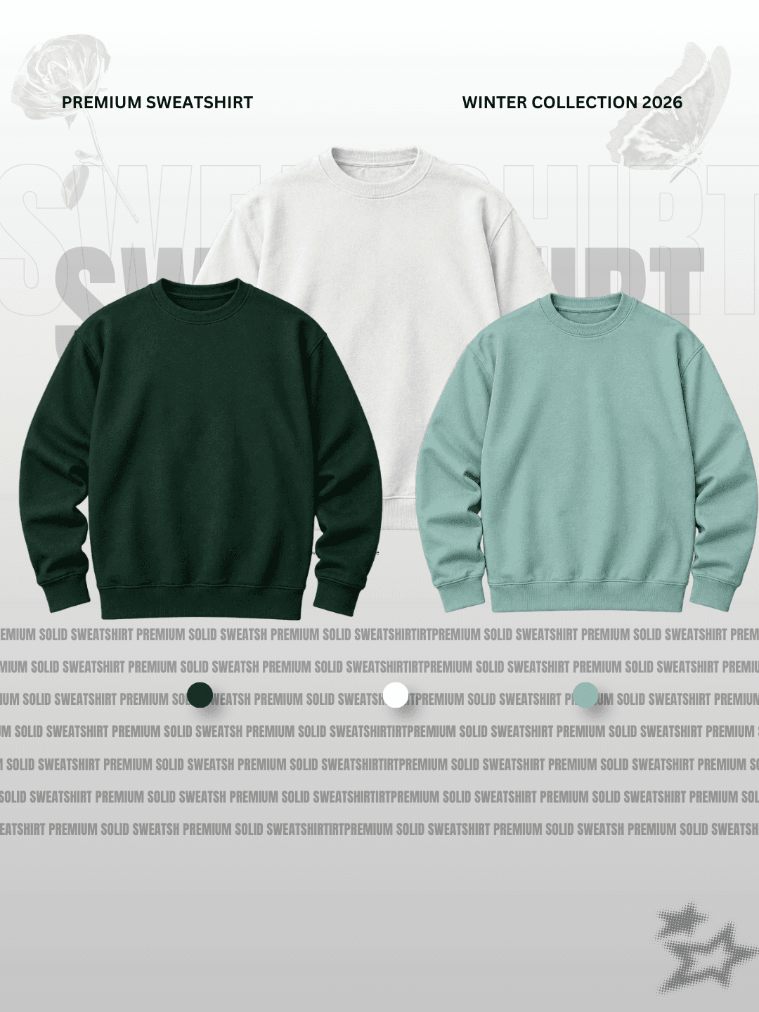Dark Forest Green, Cream White & Sage Green Sweatshirt Trio