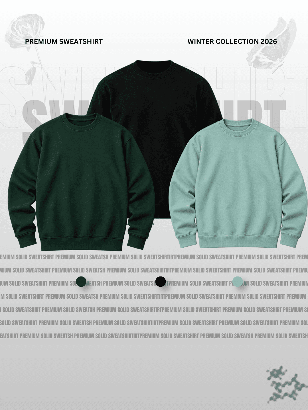 Dark Forest Green, Charcoal Black & Sage Green Sweatshirt Trio