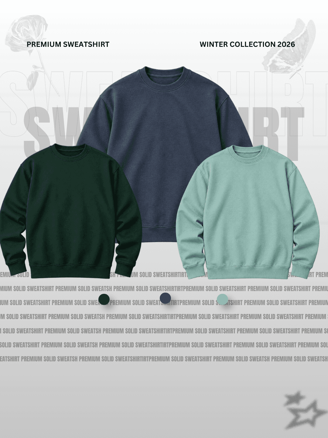 Dark Forest Green, Navy Blue & Sage Green Sweatshirt Trio
