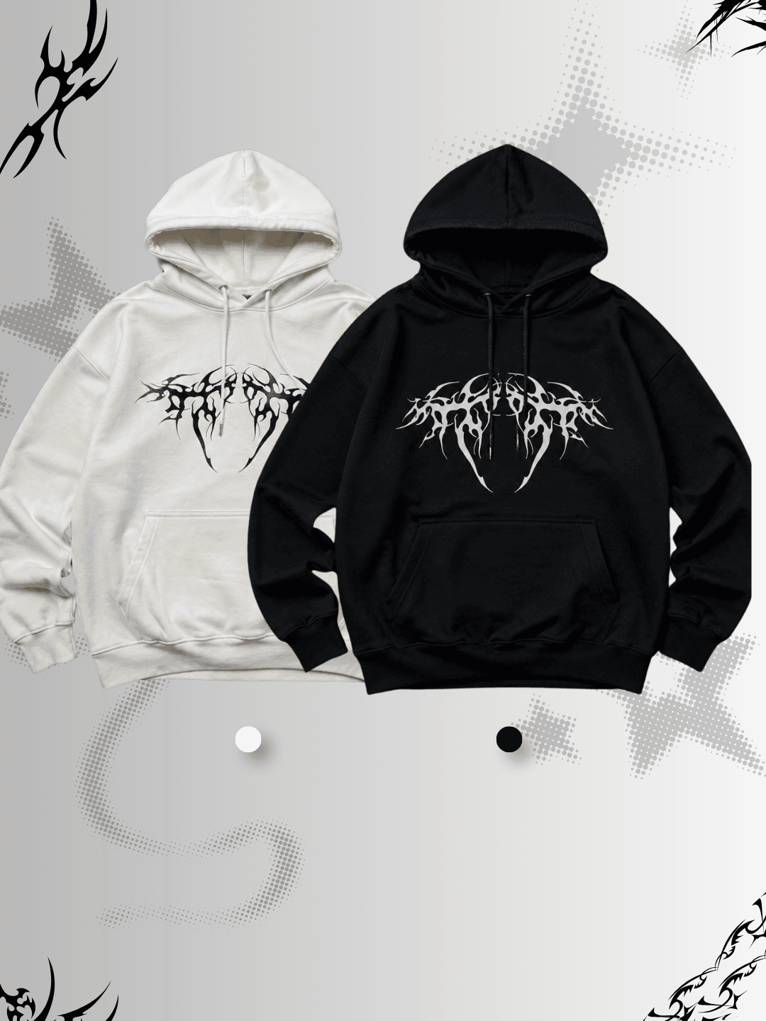 Neo-Tribal Graphic & Charcoal Black Hoodie Duo